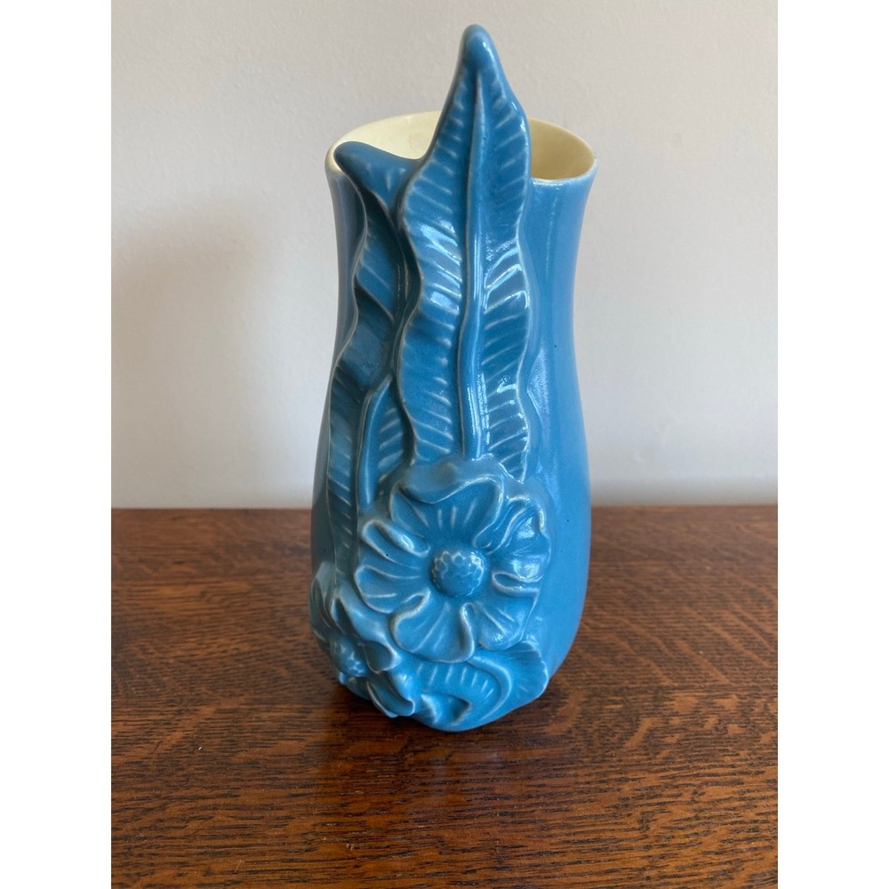 Red Wing Blue Ceramic Floral Vase 1294 USA D6